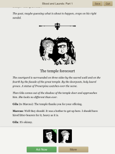 The story is controlled via the More and Act Now buttons at the bottom of the page.